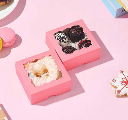 RomanticBaking 3 ¼" x 3 ¼" x 1 ½" 50PCS Chocolate Truffle Boxes for 4，Cookies Boxes Mini Bakery Boxes with Window for Brownie,Soap,Donut