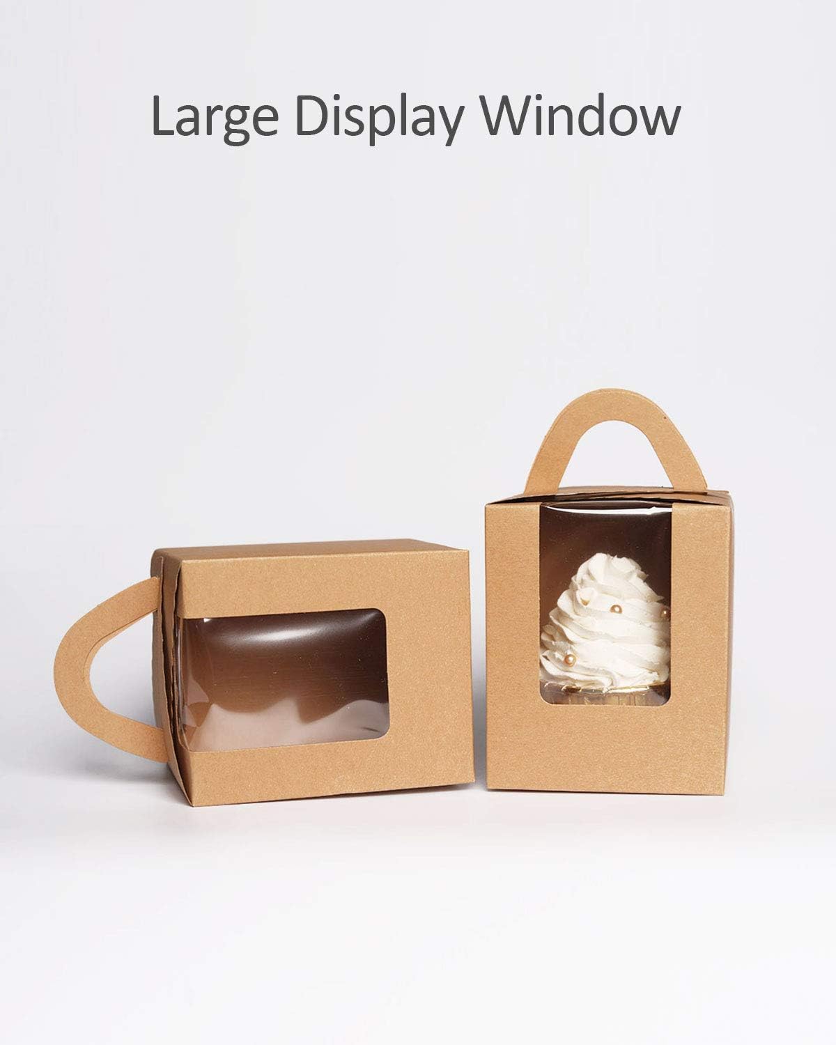 qiqee 60pcs Cupcake Boxes Individual Disposable White Single Box with Window 3.6 * 3.6 * 4.3inch Cupcake Containers/Holders