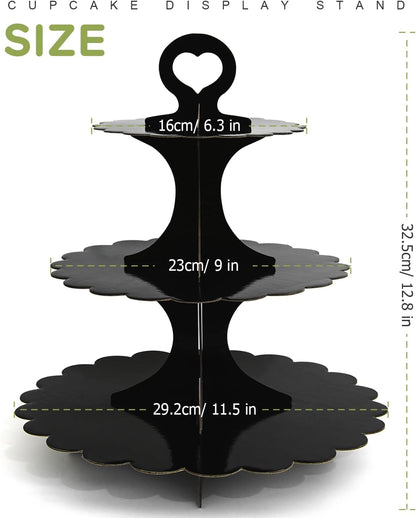 White Cupcake Stand Tower, 3-Tier Cardboard Dessert Display with Heart Handle,Perfect for Birthday Baby Shower Wedding Tea Party Graduation, Easy 60-Second Assembly, Holds 12+Cupcakes (1-Pack)