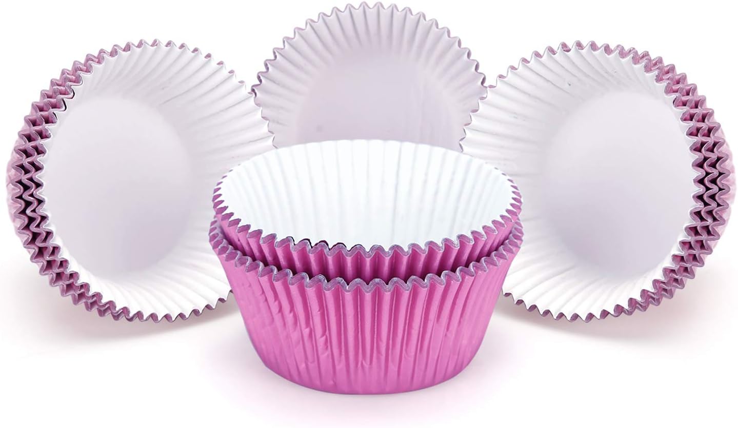 Gifbera White Metallic Foil Cupcake Liners Standard Size Baking Cups, 200-Count
