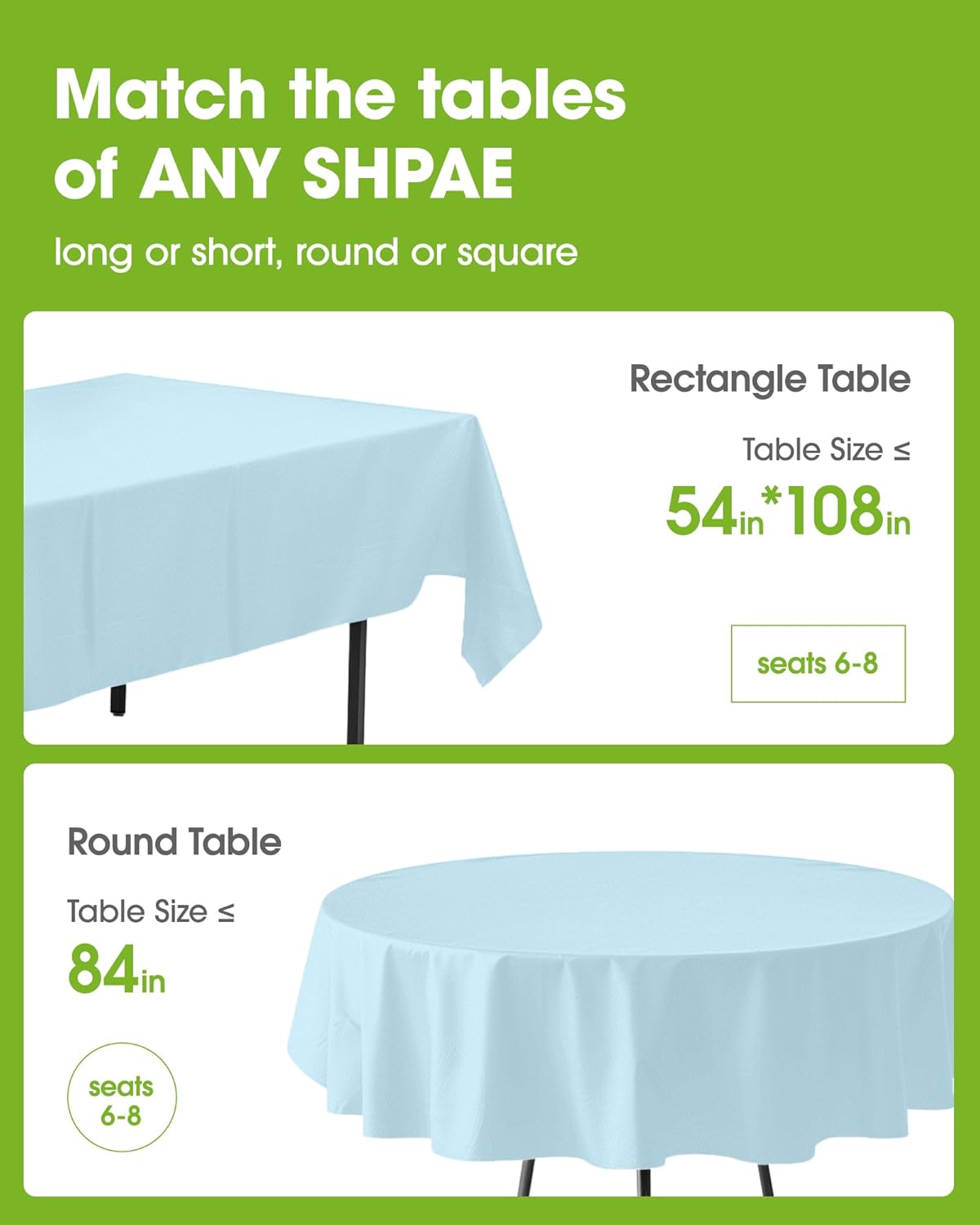 Pureegg Plastic Table Cloth Disposable 8 Pack, 54 x 108 Inch Table Cloths, Party, Picnic, Wedding, Decorative Tablecloths, Rectangle, White Plastic Cover, Leakproof & Sturdy, White