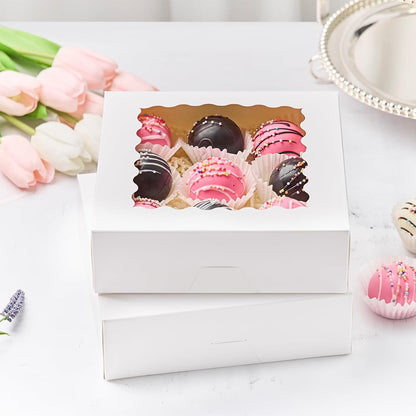 Kucoele 20 PCS Pie Boxes, 9 x 9 x 2.5 Inches Bakery Boxes with Window, Auto-Popup Cookie Boxes White Treat Boxes for Chocolate Strawberries, Pastries, Muffins, Donuts