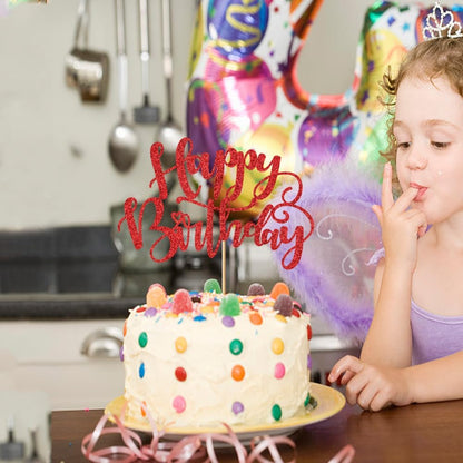Handmade Glitter Happy Birthday Cake Topper,Birthday Party Cake Decorations, Anniversary/Birthday Party Decoration Supplies (Rainbow)