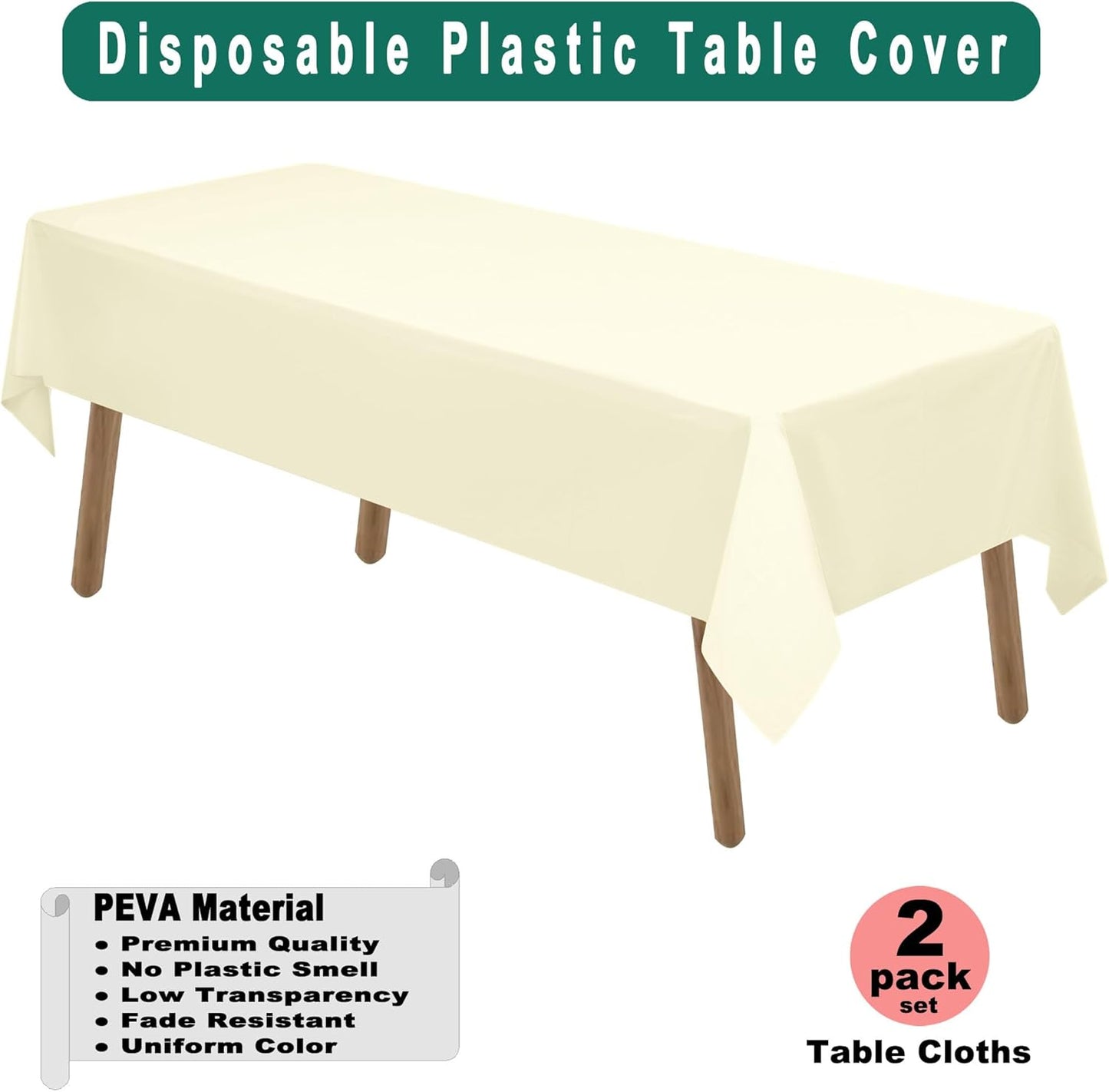 PARTY ULYJA White Plastic Tablecloths 2 Pack Disposable Table Covers 54 x 108 Inch Bridal Shower PEVA Vinyl Table Cloths for Picnic Birthday Wedding Banquet Parties 8 ft Rectangle Table Use