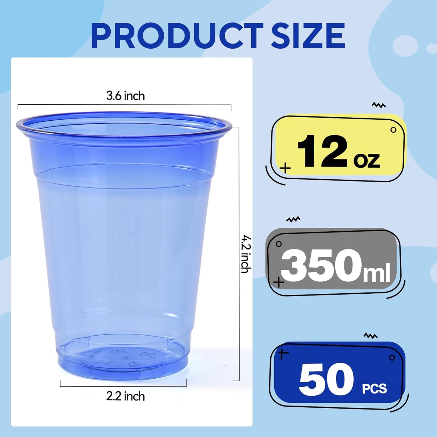 50 Pack Black Clear Plastic Cups 12 oz Disposable Drinking Cups for Wedding Black Birthday Party Supplies