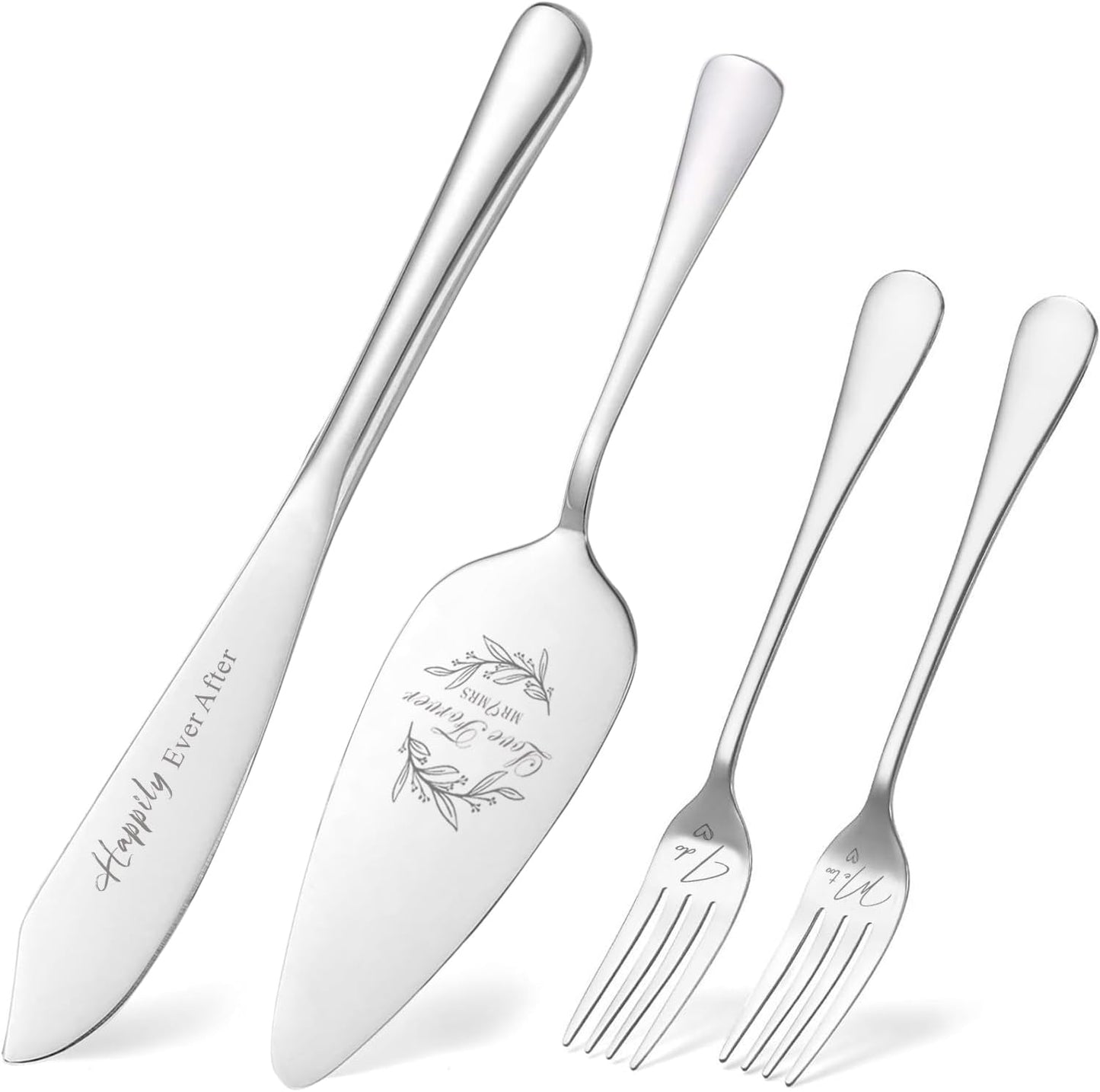 Wedding Cake Knife and Server Set of 4, Silver Cake Cutting Set for Wedding, Bridal Shower Engagement Anniversary Christmas Gifts (Silver)