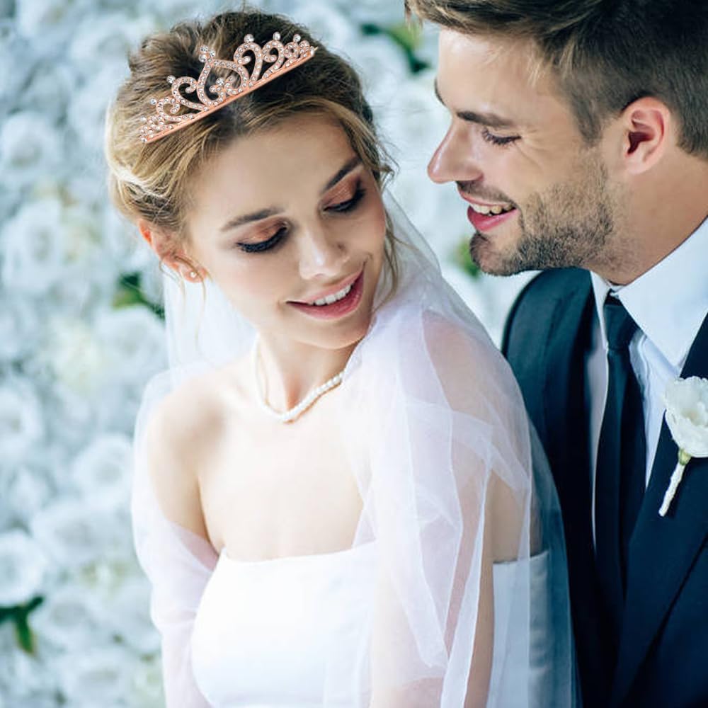 inSowni 8 Pieces Rose Gold Metal Sparkly Rhinestone Princess Tiara Crown Headbands Wedding Birthday Party Prom Headpieces for Women Girls Brides Bridesmaids