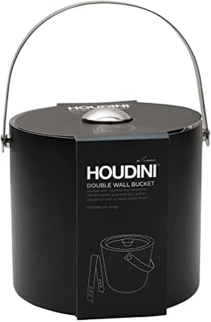 Houdini Matte Black Ice Bucket with Tongs - Double Wall Insulated, 3 Quart Stainless Steel Bar Accessory with 6.5 Inch Tongs for Home Bar, Entertaining