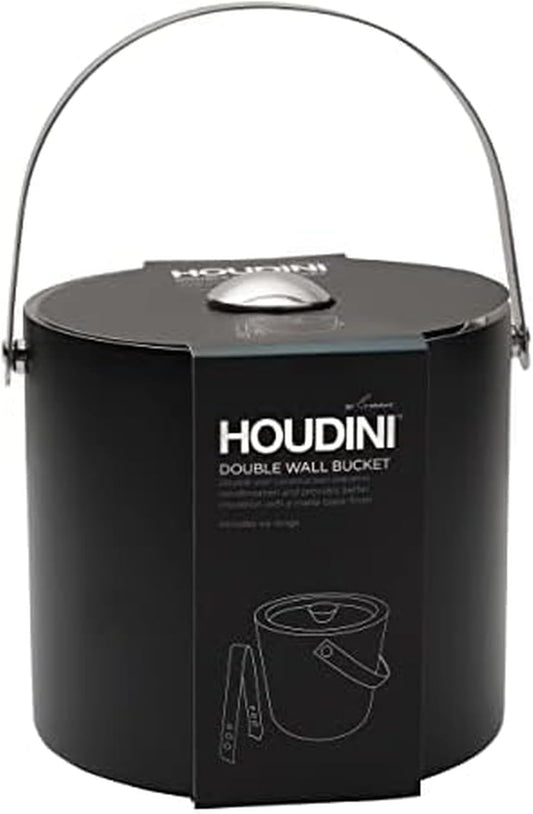Houdini Matte Black Ice Bucket with Tongs - Double Wall Insulated, 3 Quart Stainless Steel Bar Accessory with 6.5 Inch Tongs for Home Bar, Entertaining
