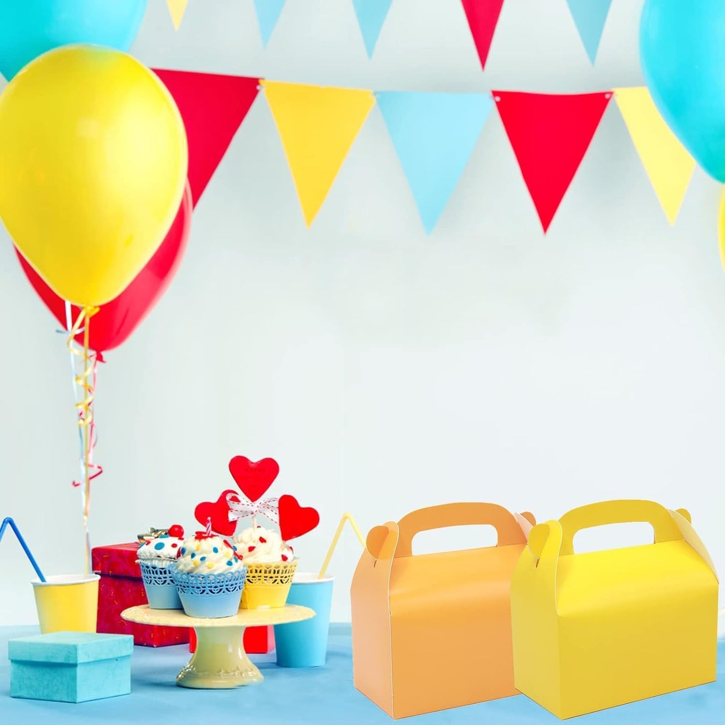 30-Pack Yellow Party Favor Treat Boxes, Goodie Candy Box, Gable Paper Gift Boxes with Handles Perfect for Construction and Chic Yellow Submarine Party Decoration Supplies