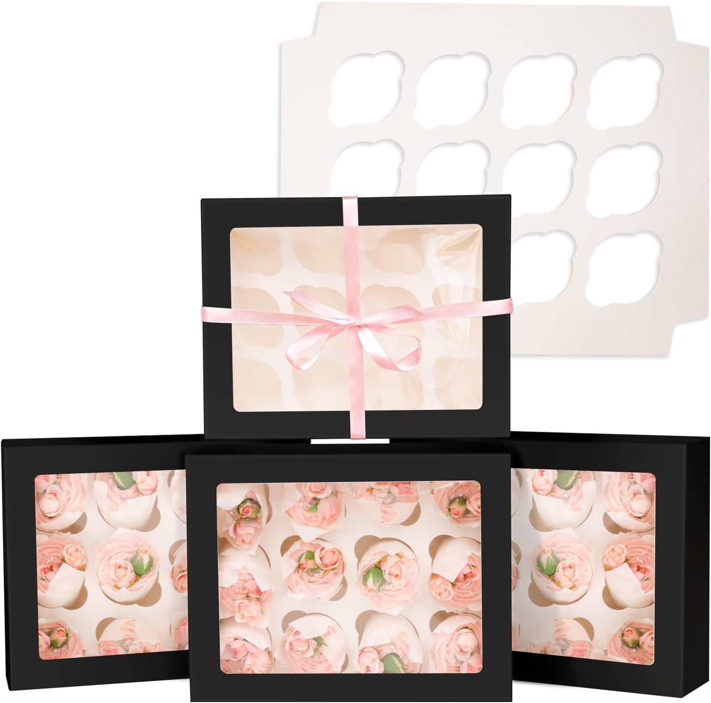 Bakepacker Auto-pop up 12 Cupcake Containers 6-Packs Brown Cupcakes Carrier, 12 Cupcake Boxes with Window 13"x10"x3.5"