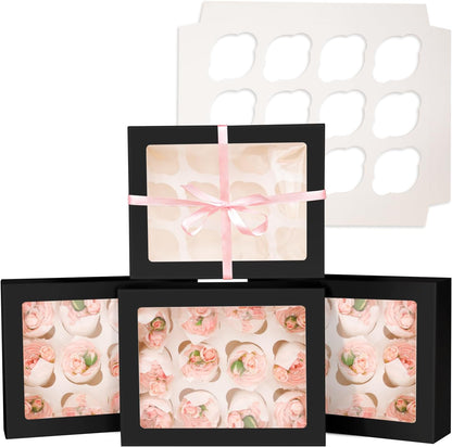 Bakepacker Auto-pop up 12 Cupcake Containers 6-Packs Brown Cupcakes Carrier, 12 Cupcake Boxes with Window 13"x10"x3.5"
