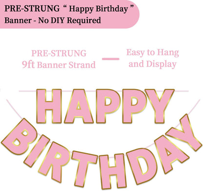 Happy Birthday Banner - 9ft Pre-Strung Happy Birthday Sign for Women, Men, Girls, Boys - No DIY Birthday Decorations & Party Supplies(Macaron)
