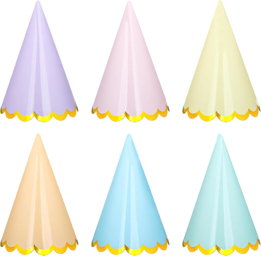 24 Pcs Pastel Birthday Party Hats Colorful Cone Birthday Hats Rainbow Cone Paper Hat with Elastic String for Baby Shower Bridal Wedding Party Supplies