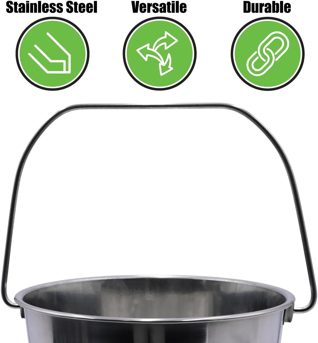 Grip Stainless Steel Bucket (4 Gallon) - Great for Pets, Cleaning, Food Prep - Hang on Fences, Cages, Kennels - Home, Garage, Workshop