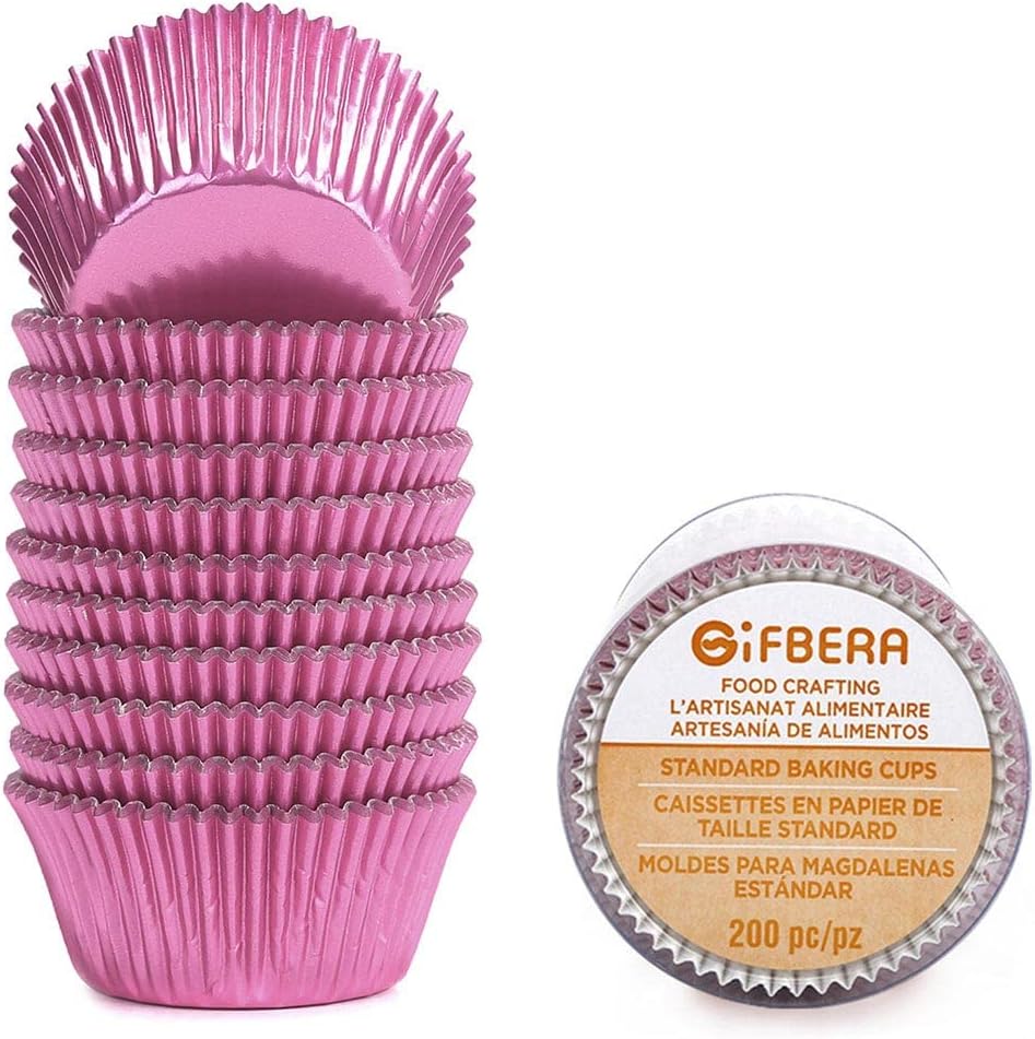 Gifbera White Metallic Foil Cupcake Liners Standard Size Baking Cups, 200-Count