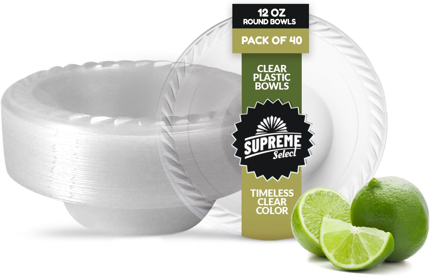 Clear Disposable Plastic Bowls [Pack of 40 | 12oz] Microwave Safe - Sturdy Rimmed Soup/Salad/Dessert/Ice Cream Bowls For Weddings, Parties, Kitchen Use