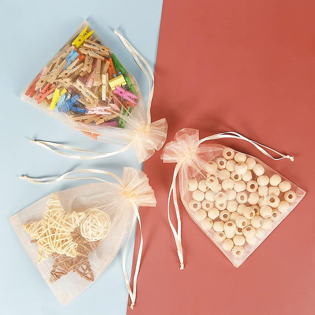 HRX Package 100pcs White Organza Bags, 4x6 inch Mesh Bags Drawstring Gift Bags Jewelry Pouches for Candy Wedding Favors Christmas