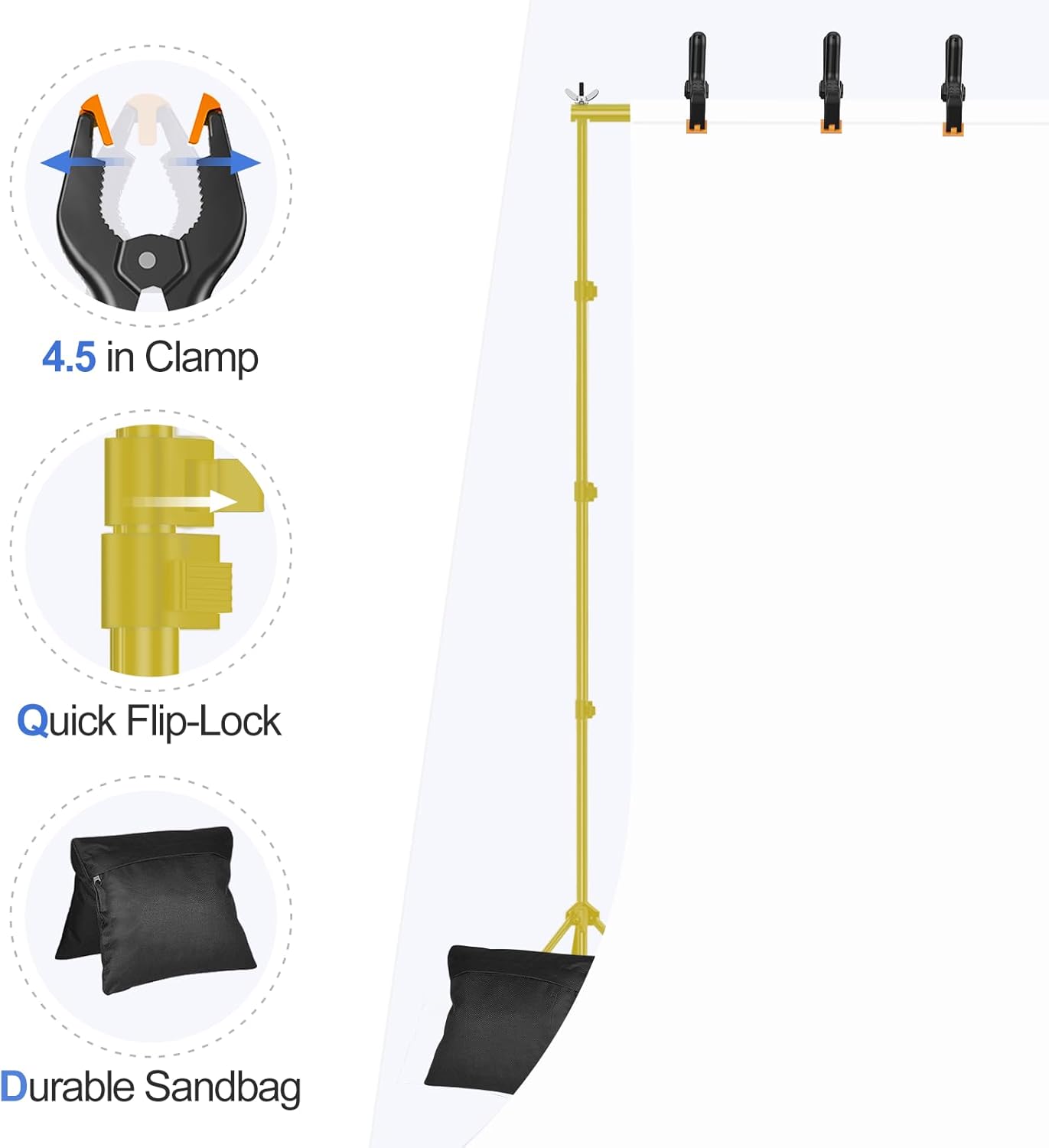 EMART Backdrop Stand 10x7ft(WxH) Photo Studio Adjustable Background Stand Support kit with 2 Crossbars, 8 Clamps, 2 Sandbags and Carry Bag for Parties, Events Decoration, Wedding, Photography -White