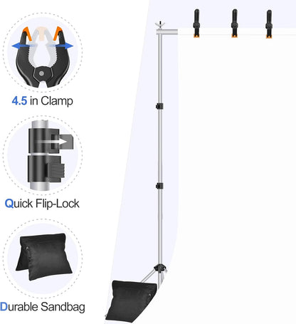 EMART Backdrop Stand 10x7ft(WxH) Photo Studio Adjustable Background Stand Support kit with 2 Crossbars, 8 Clamps, 2 Sandbags and Carry Bag for Parties, Events Decoration, Wedding, Photography -White