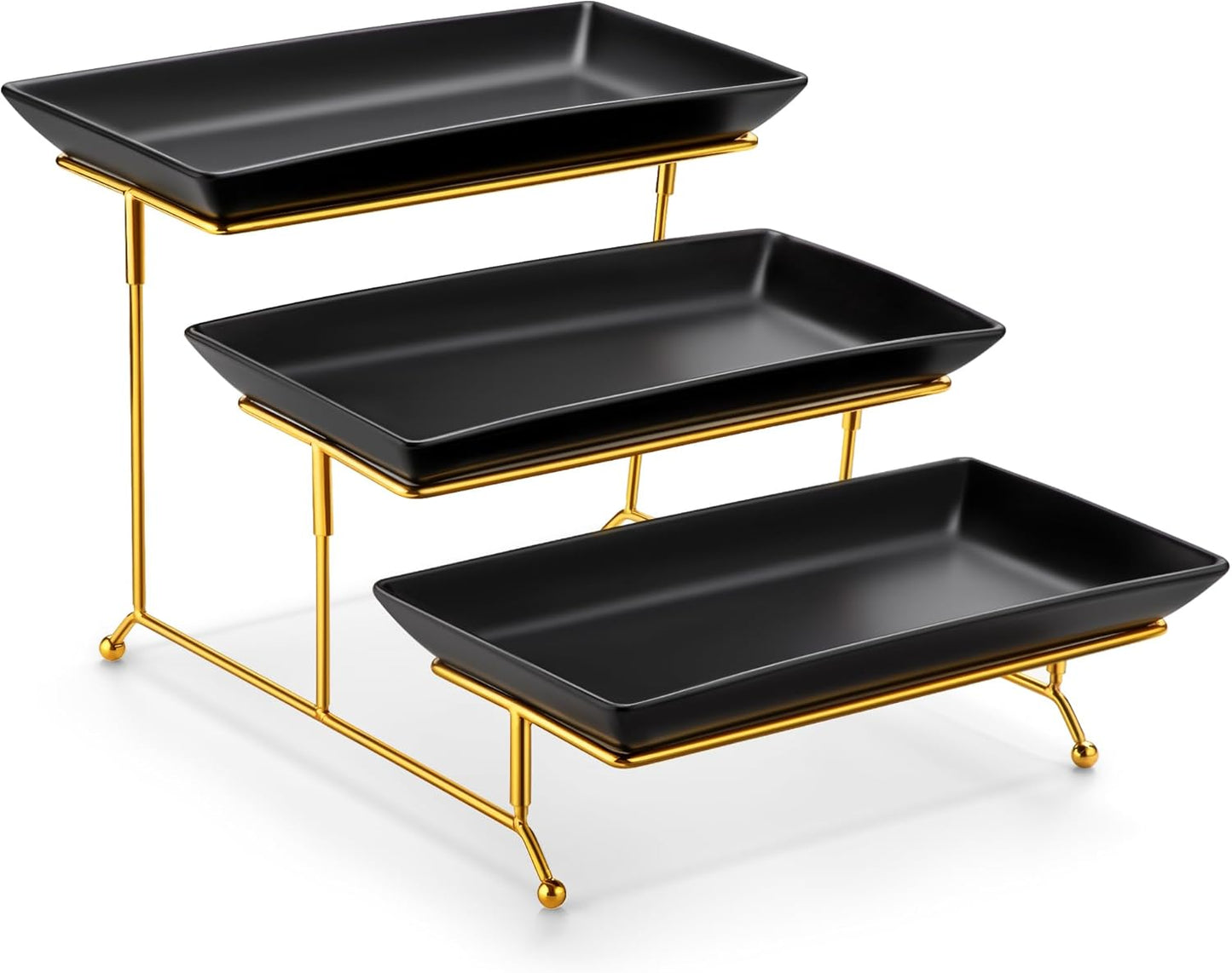 MALACASA 3 Tier Serving Trays for Party, Porcelain Serving Platters and Trays, 12 Inch Tiered Tray Stand, Fruit Tray, Trays for Serving Food, White Dessert Stand with Collapsible Sturdier Metal Rack