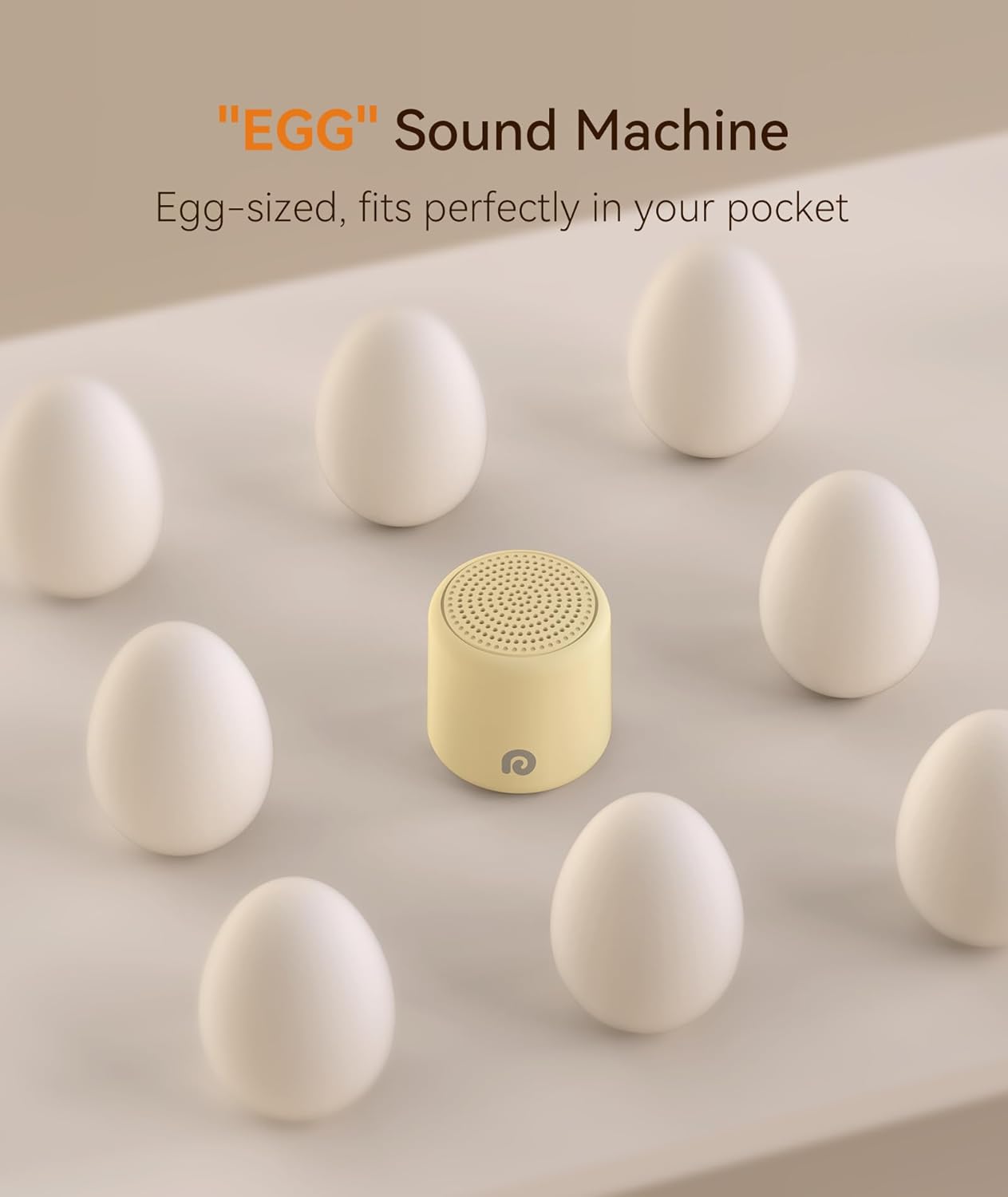 Dreamegg Portable Travel White Noise Machine for Sleep, Features Powerful Battery, Egg-Sized, 16 Nature Sounds, Timer, for Baby Adults Office Privacy Home Gift, Cream
