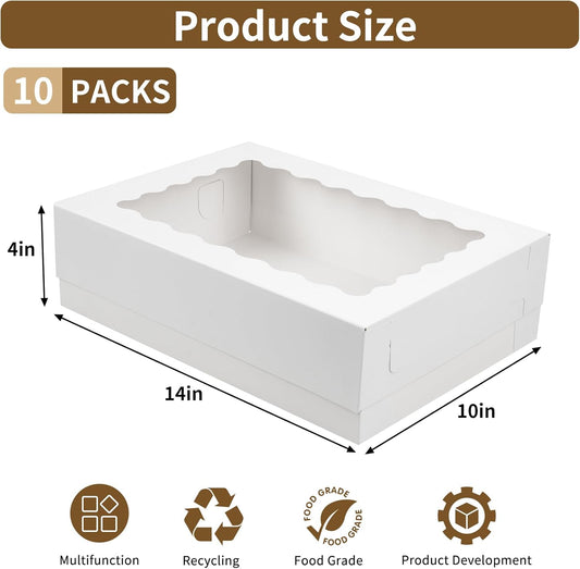 Moretoes 20pcs 14x10x4in Sheet Cake Boxes, White Rectangle Quarter Bakery Boxes with Window, for Cake Pastry Baking Donuts Cupcake Pie Packaging