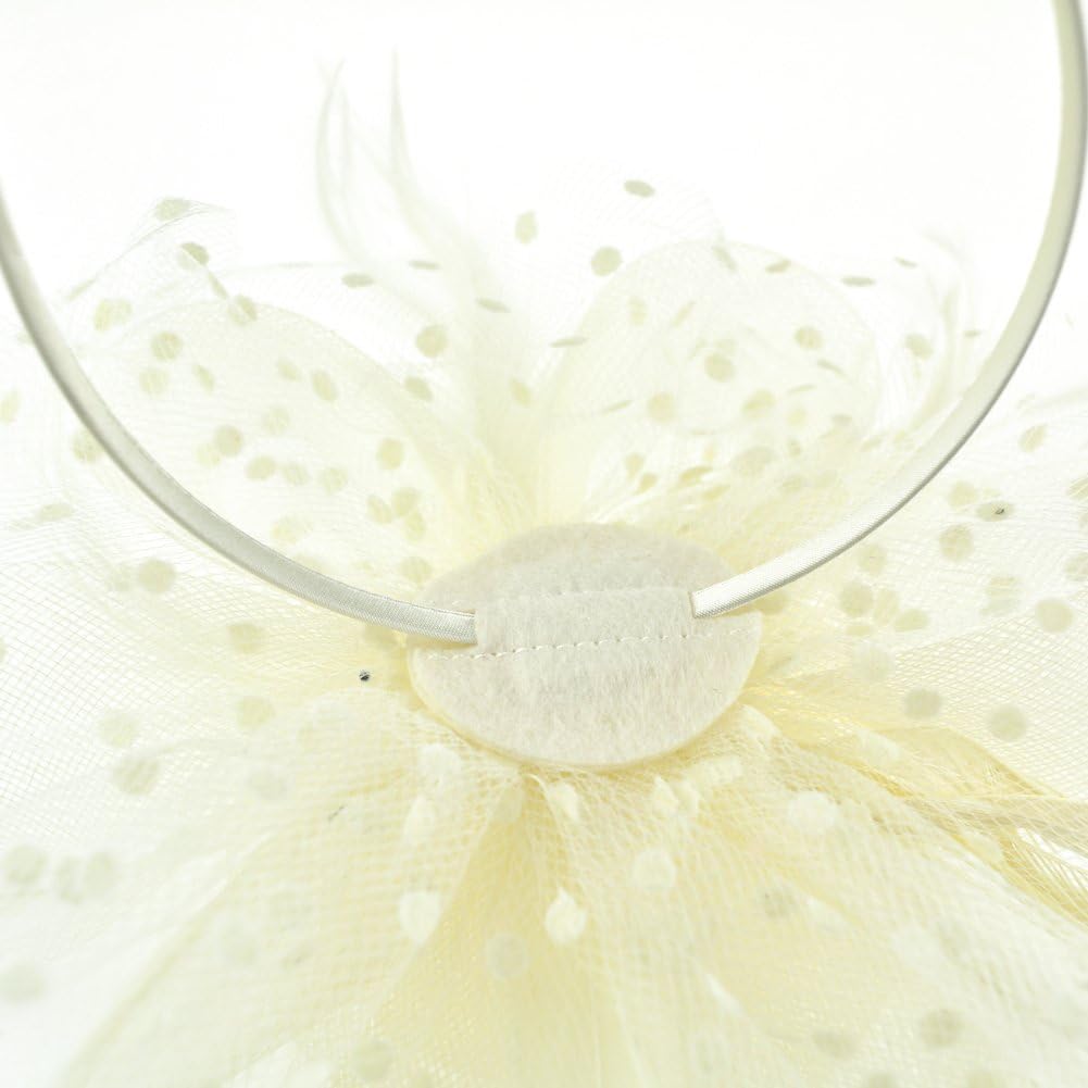 DRESHOW Fascinators Hat Flower Mesh Ribbons Feathers on a Headband and a Clip Tea Party Headwear for Girls and Women - Colors B