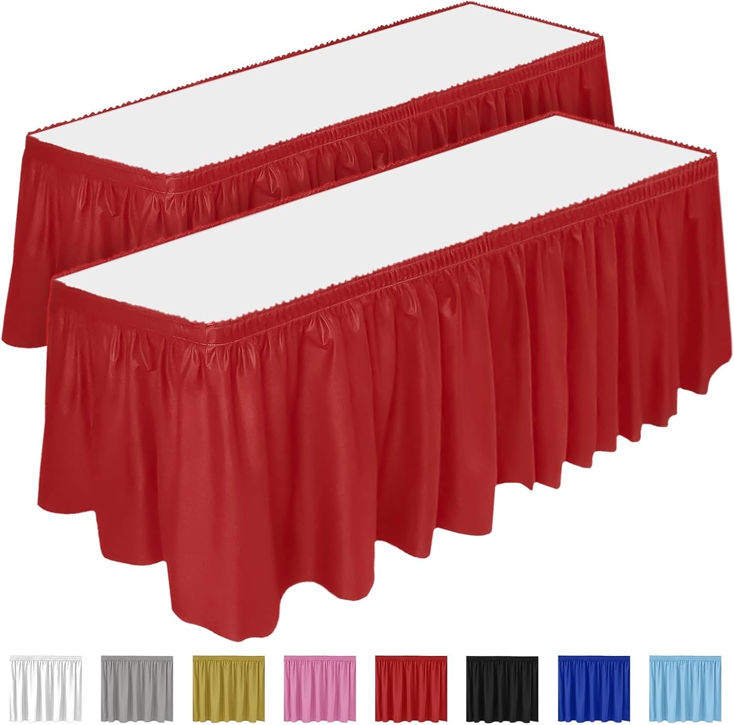 DecorRack 2 Pack Table Skirts, 29 in x 14 ft Each, Multi Pack -BPA Free- Plastic Tableskirt, Disposable, Reusable, Rectangular Tablecloth Skirt, White (2 Pack)