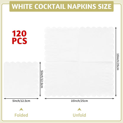 NatNarr 120 Pcs Cocktail Napkins Pink Mothers Day Paper Napkins Light Pink Dessert Beverage Napkin Cute Scalloped Party Napkin for Baby Bridal Shower, Birthday, 5 x 5 Inch