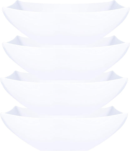 PLASTICPRO Disposable 64 ounce Square Serving Bowls, Party Snack or Salad Bowl, Large Plastic Elegant White Pack of 4