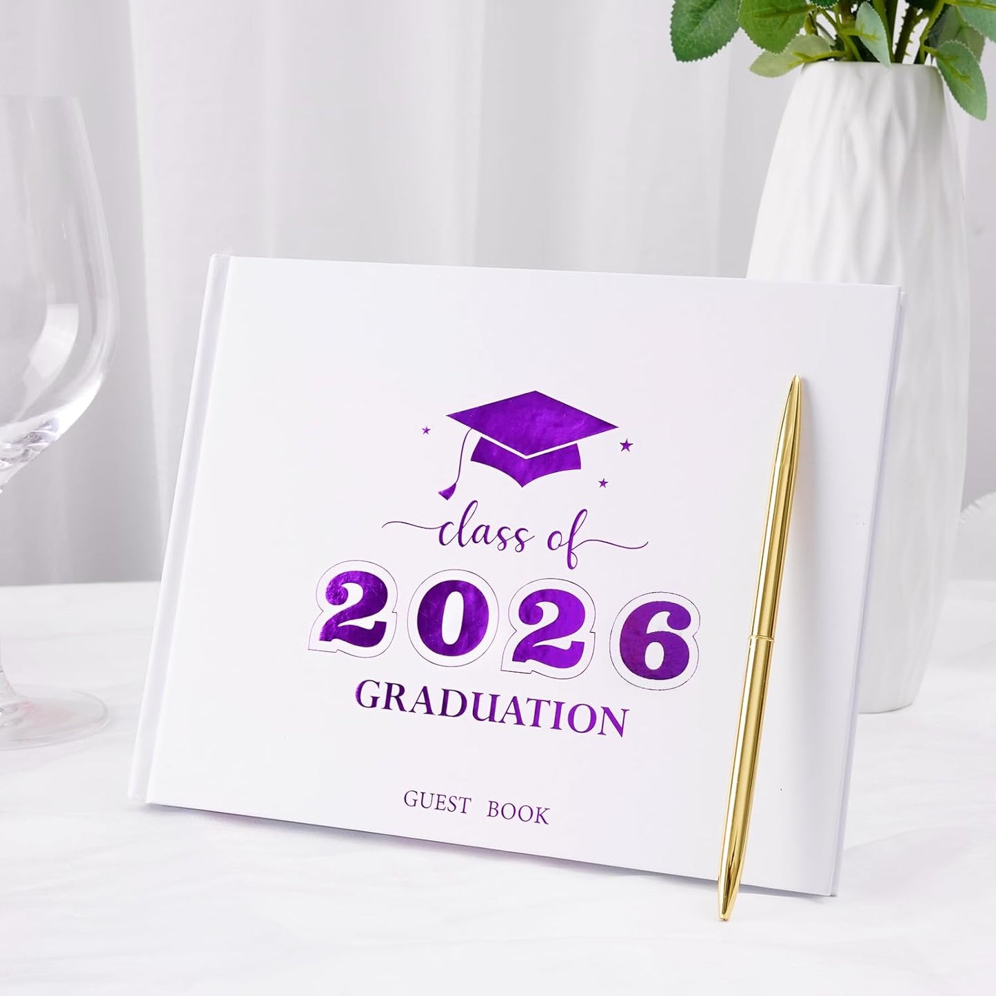 Graduation Guest Book, Class of 2026 Graduation Guest Book with Pen, Hardcover Guest Sign in Book, Memory Scrapbook, Graduation Decorations, Grad Party Supplies for High School，College (Blue)
