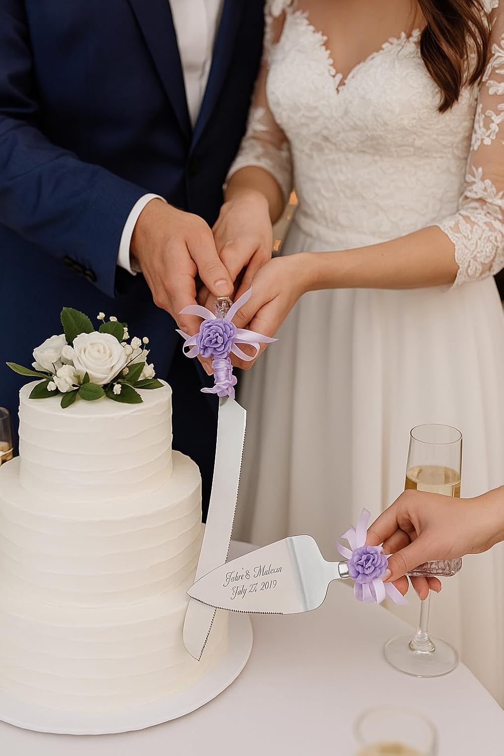 GIFTS INFINITY Personalized Wedding Cake Knife and Server Set with Engraving – Cake Cutting Utensil Set, Keepsake Gift for Wedding, Anniversary, Reception, Birthday & Other Occasions (CH-101WB)