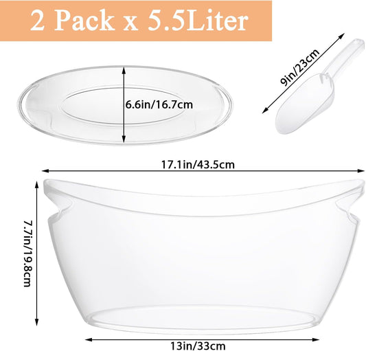 MIVIDE 2 Pack Ice Buckets for Parties, 5.5 L Clear Wine Ice Bucket with 2 PCS Scoops, Champagne Buckets, Ice Bucket for Drinks, Beverage Tub, Drinks, Cocktail Bar, Mimosa Bar Supplies