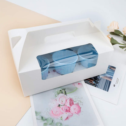 EUSOAR Gold Cupcake Boxes, 25pcs 3.6"x 3.6"x 4.3" Single Cupcake Carrier with Window Insert and Handle, Kraft Pastry Containers, Muffins Cupcake Carriers for Bakery Wrapping Party Favor Packing