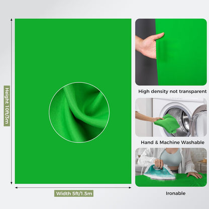 EMART Green Screen Backdrop Kit with Reverse Folding Base, 5x6.5ft Photo Greenscreen Background with Portable T-Shape Stand and 6 Clamps for Photography, Photoshoot, Studio Video Recording, Streaming