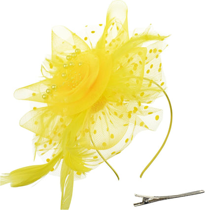 DRESHOW Fascinators Hat Flower Mesh Ribbons Feathers on a Headband and a Clip Tea Party Headwear for Girls and Women - Colors B