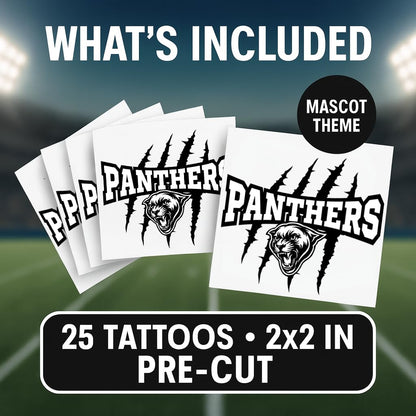 Panthers Mascot Temporary Tattoos for Kids – 25-Pack Pre-Cut, Skin-Safe and FDA Compliant – School Spirit and Sports Team Party Favors