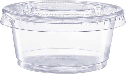 GUSTO 5.5 oz Jello Shot Cups with Lids [200 Count] Clear Plastic Portion Containers, Condiment Cups for Sauces, Dressings & Samples – Durable, Stackable, Leak-Resistant (Formerly Comfy Package)