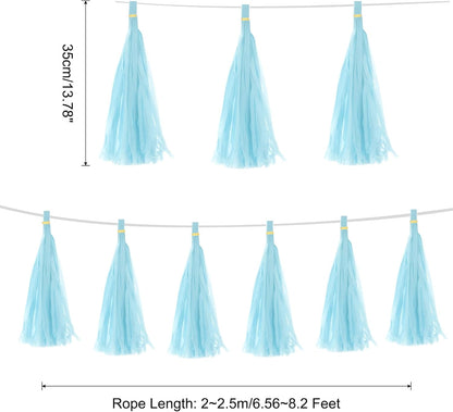 MECCANIXITY 15Pcs Light Blue Tassel Garland Banner with Rope Tissue Paper Tassels Party DIY Kits for Anniversary Wedding Birthday Party