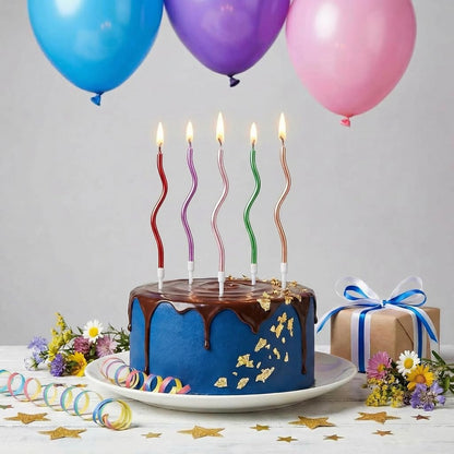 12-Count Spiral Birthday Candles, Long Twisty Gold Party Candles with Candle Holders, Long Burning for Weddings, Birthdays, Party Decorations, Cupcakes, Anniversary and Meetups (Gold)