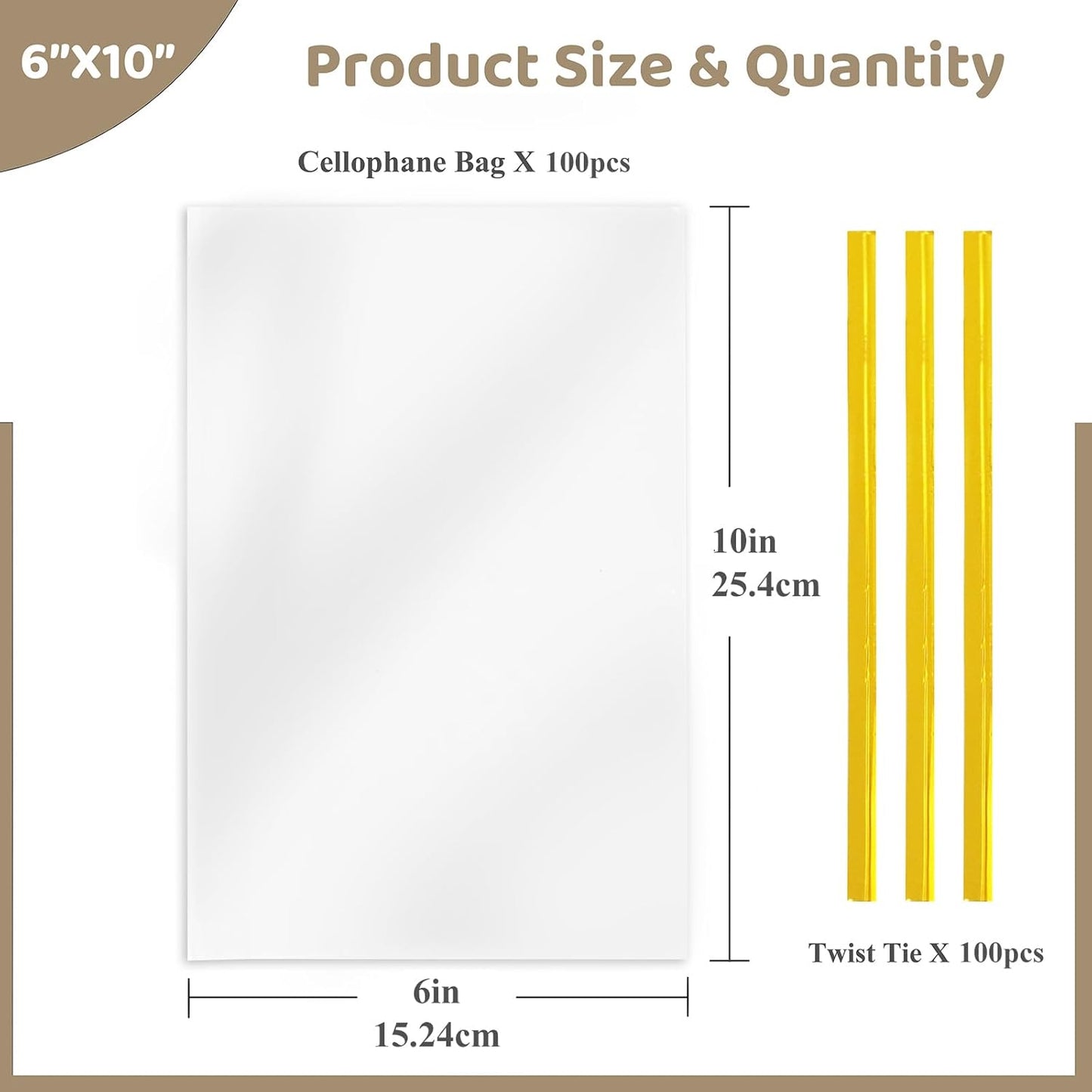 WIKDAY Cellophane Bags 100 PCS 6x10 Inches Clear Gift Gags with Ties Plastic Treat Party Favor Candy Bags for Gift Giving, Packaging Snack, Products