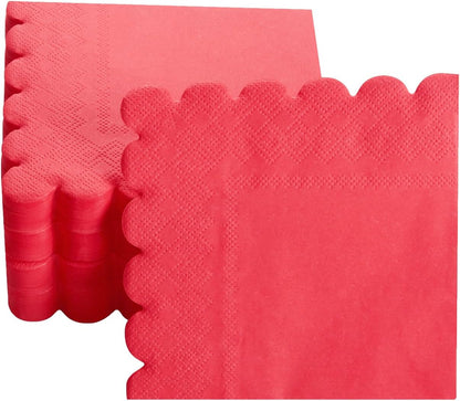 100 Pack Cocktail Napkin 2-Ply Scalloped Edged Dessert Napkins Folded 5 x 5 Inches Disposable Napkins for Dinner Wedding Birthday Party Bridal Anniversary Reception Event (Pink)
