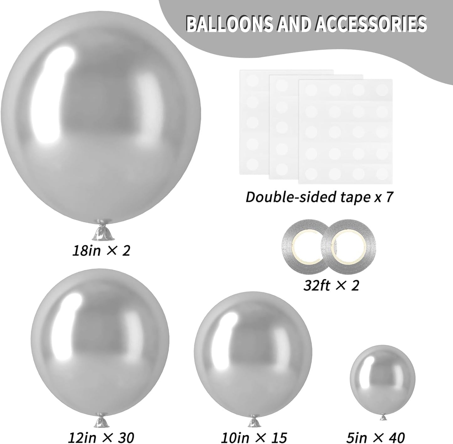 RUBFAC 87pcs Metallic Blue Silver Balloon Garland Arch Kit, 18 12 10 5 Inch Blue Silver Confetti Latex Party Balloons for Birthday Graduation Baby Shower Decoration