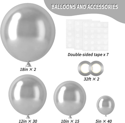 RUBFAC 87pcs Metallic Blue Silver Balloon Garland Arch Kit, 18 12 10 5 Inch Blue Silver Confetti Latex Party Balloons for Birthday Graduation Baby Shower Decoration