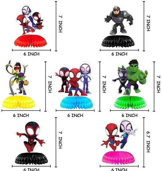 7Pcs Spidey and His Friends Honeycomb Table Centerpiece, Cartoon Birthday Party Supplies Table Decorations for Kids Party Decorations