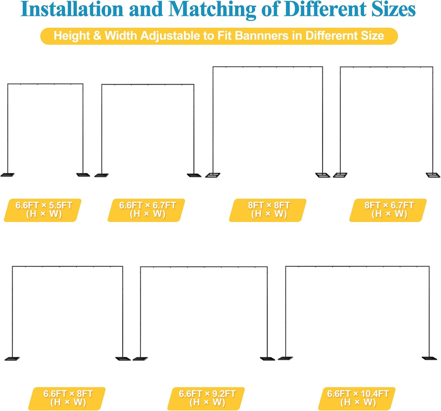 Fomcet 8FT x 8FT Backdrop Stand Heavy Duty with Base, White Portable Adjustable Pipe and Drape Backdrop Stand Kit, Square Metal Arch Party Frame for Wedding Birthday Parties Banquet Decorations