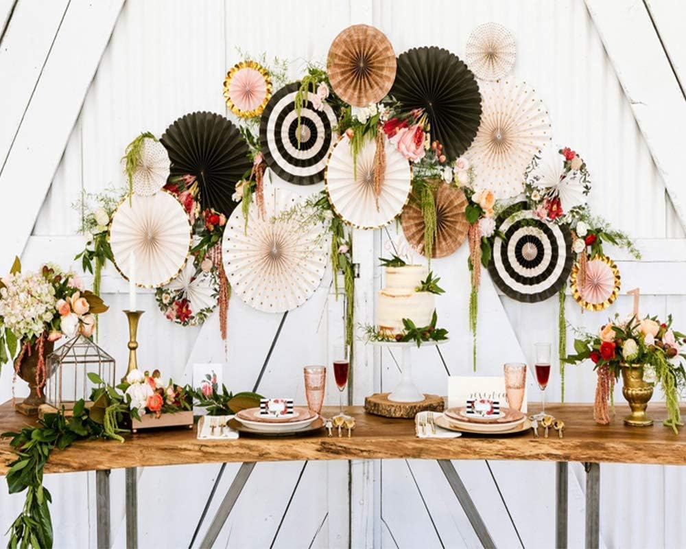 Party Hanging Paper Fans Decoration Set for Wedding Birthday Party Mother's Day Round Events Accessories Set of 8