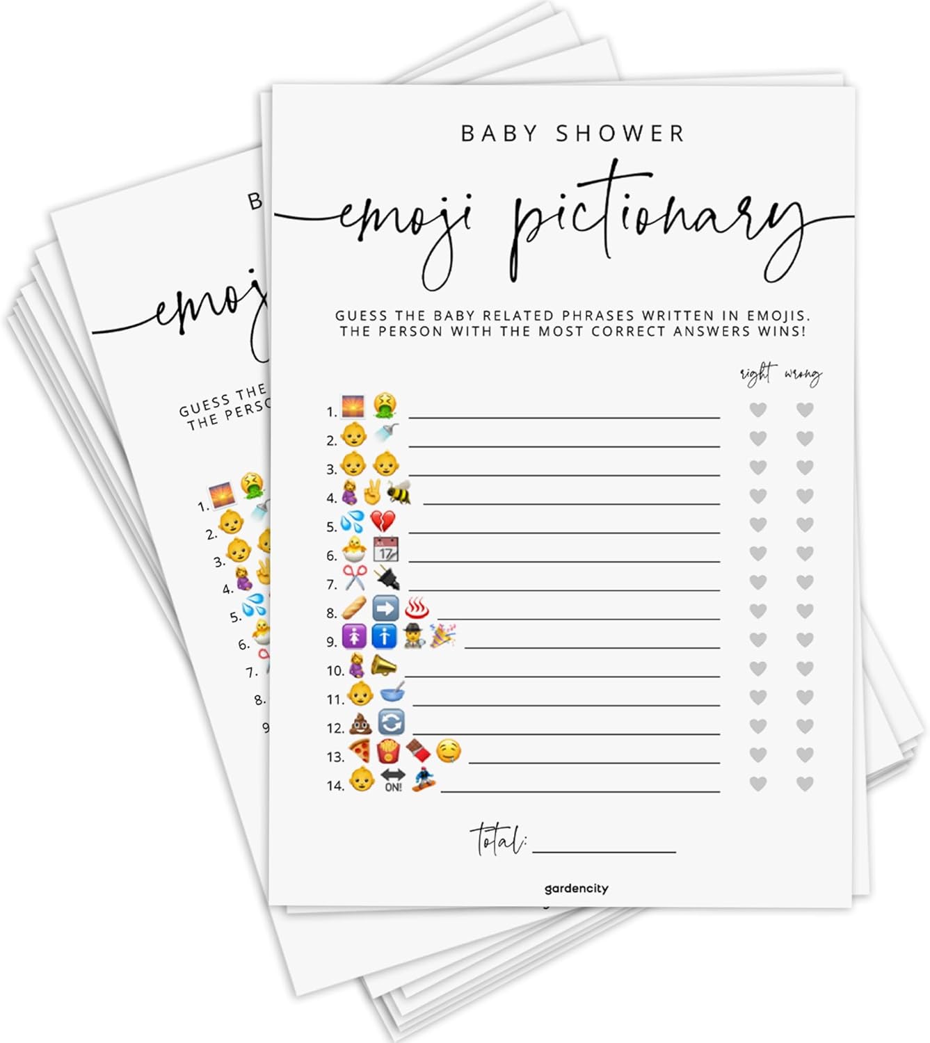GardenCity Baby Shower Bingo Game, 50 Unique Pre-Filled Cards, Baby Shower Games for Boy or Girl, Minimalist