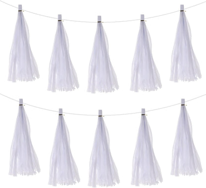 MECCANIXITY 20Pcs Light Blue Tassel Garland Banner with Rope Tissue Paper Tassels Party DIY Kits for Anniversary Wedding Birthday Party